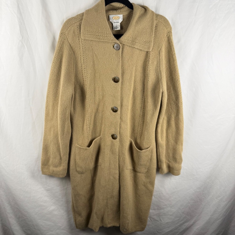Vintage Talbots Alpaca Tan Long Cardigan Duster‎ Shacket Large Pockets Old Money
